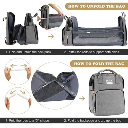 NestEase™ 3‑in‑1 Diaper Bag & Portable Rest Station