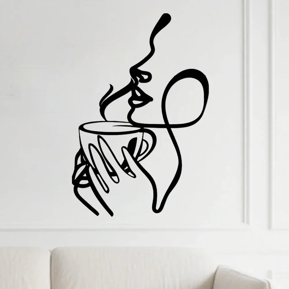 Elegant Woman Line Art Metal Wall Decor Black Iron Sculpture 15.75x10.59 Inch Modern Home Balcony Housewarming Artwork