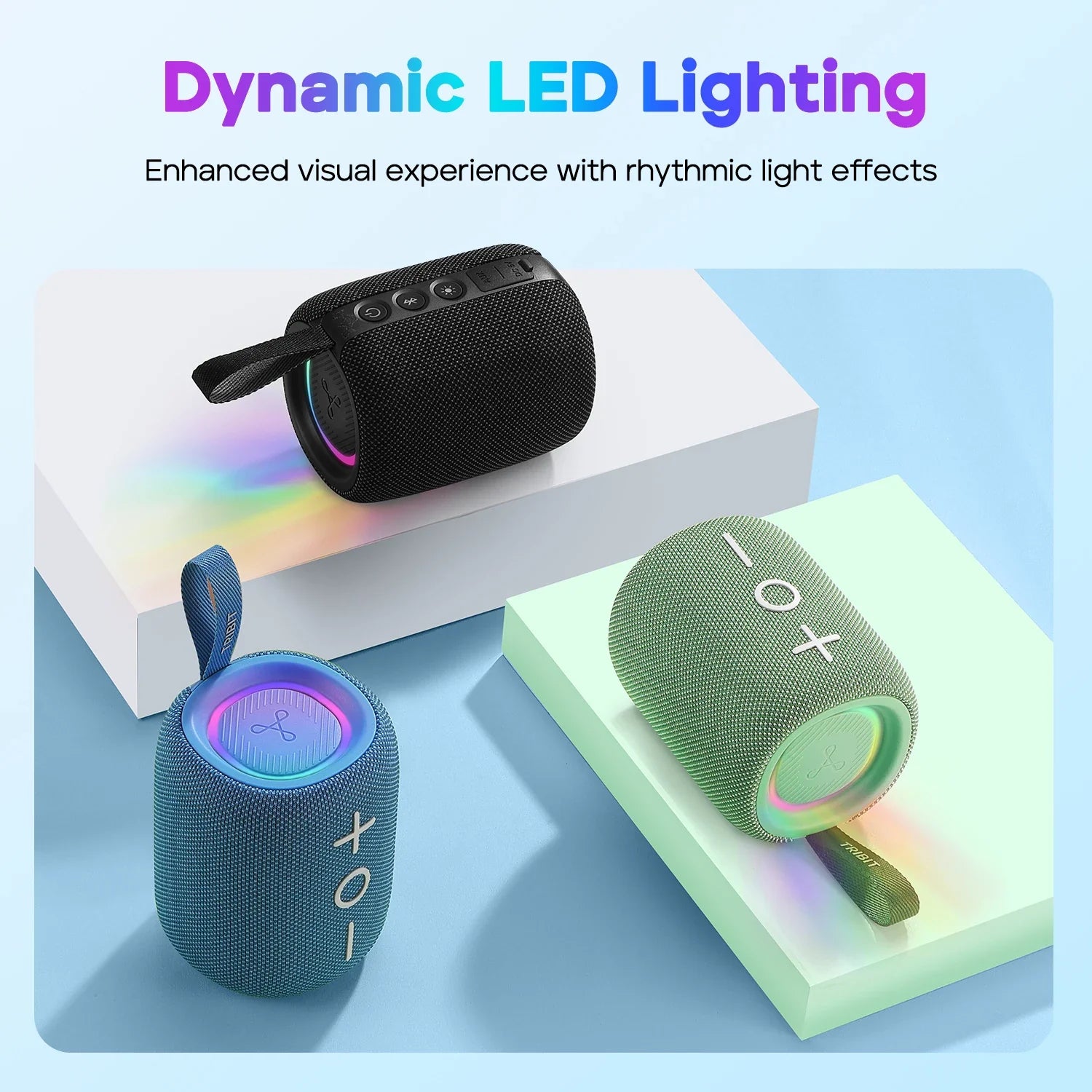 TRIBIT StormBox Mini+ Bluetooth Speaker, 12W 360° Sound With XBass, LEDs, 12 Hours playtimes, IPX7 Waterproof For Hiking Outdoor
