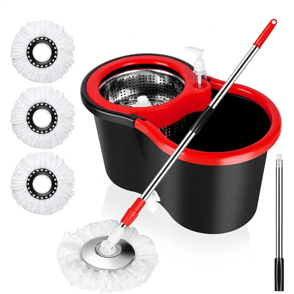 3 Models Spin Mop Bucket Set with Stainless Steel Basket, 61" Extendable Handle & 3 Microfiber Mop Heads, All Floor Cleaner
