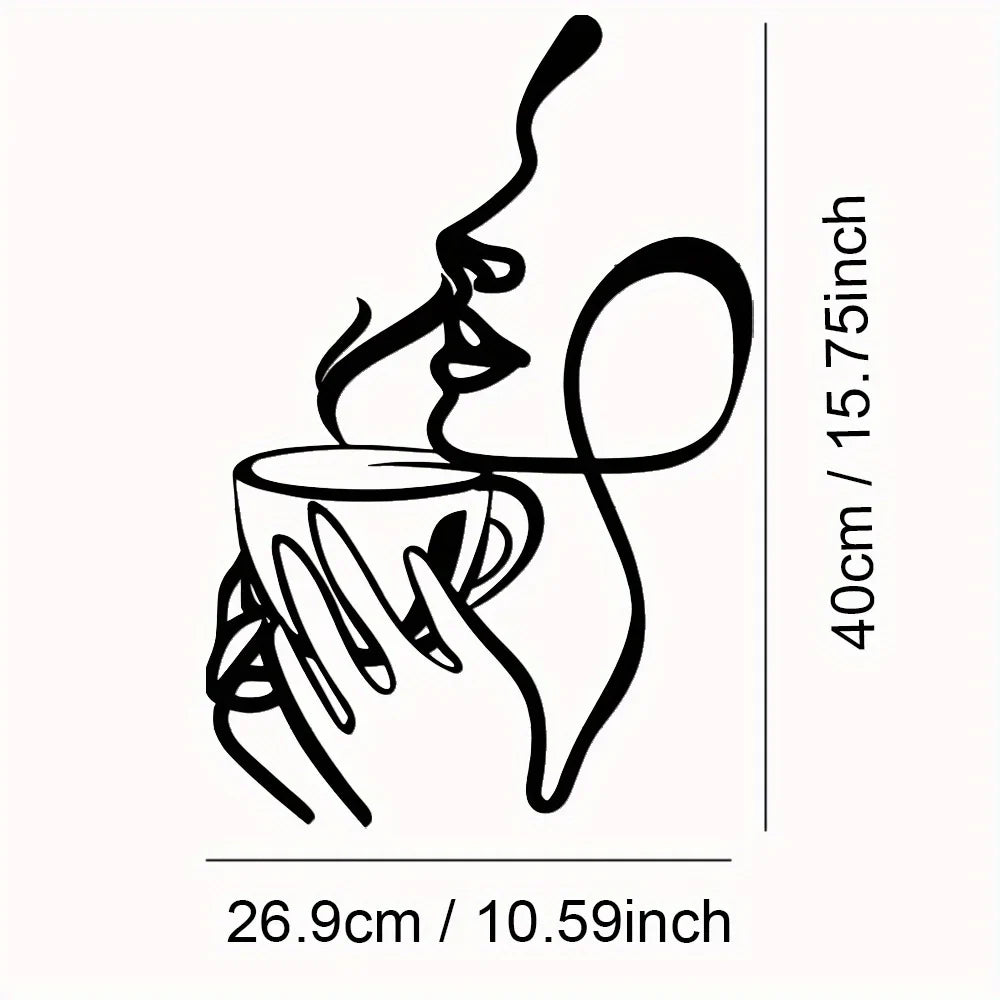 Elegant Woman Line Art Metal Wall Decor Black Iron Sculpture 15.75x10.59 Inch Modern Home Balcony Housewarming Artwork