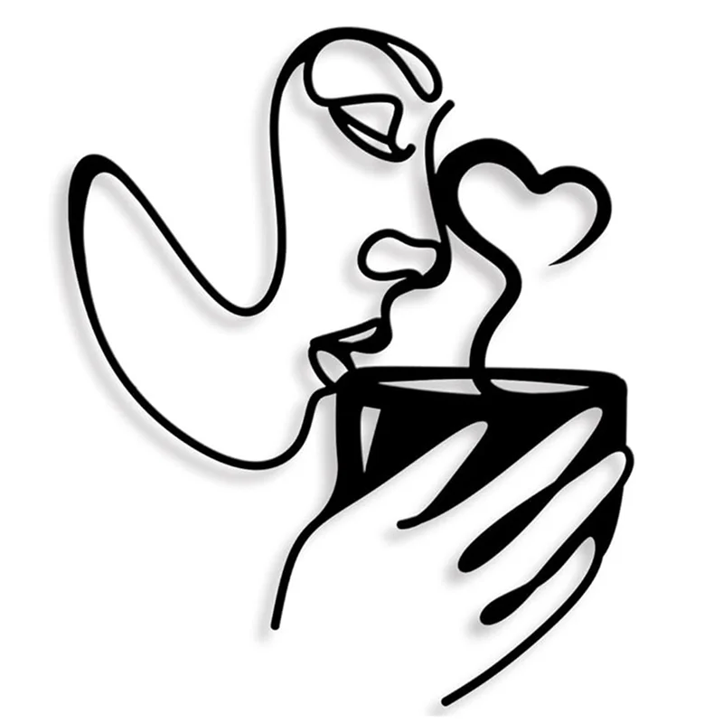 ABRE-Metal Coffee Wall Art Decor,Minimalist Women Drink Coffee Shape Wall Art, Modern Abstract Line Drawing Coffee Sculptures Du