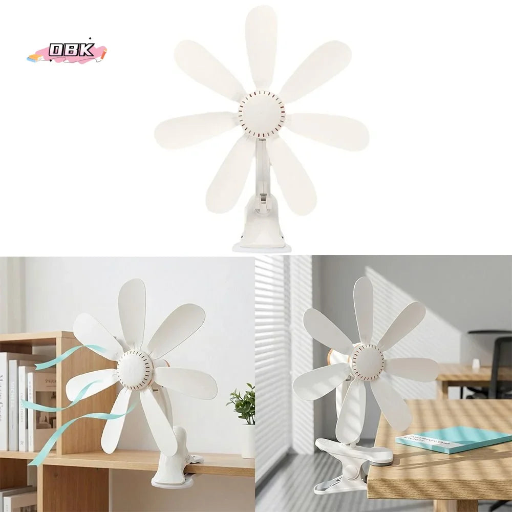 Strong Wind Portable Clip Fan Hollow-out Design Clip Fan Small Personal Fan Powerful Airflow Seven Leaves Personal Cooling Fan