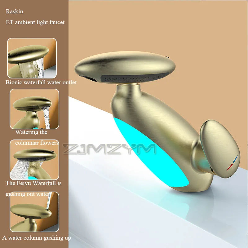 4Modes Outlet LED Basin Faucet 360° Rotatable Pulled Out Tap Temperature Sensitive Sink Faucets Drip-proof Hot Cold Switch Mixer