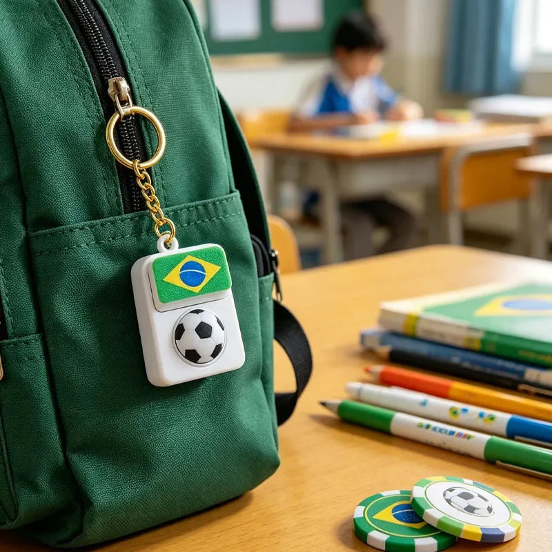 Spinning Soccer Clicker Keychain with Flag Pendant Stress Relief Fidget Toy for Fans Collectible Memorial Gift Boys Girls