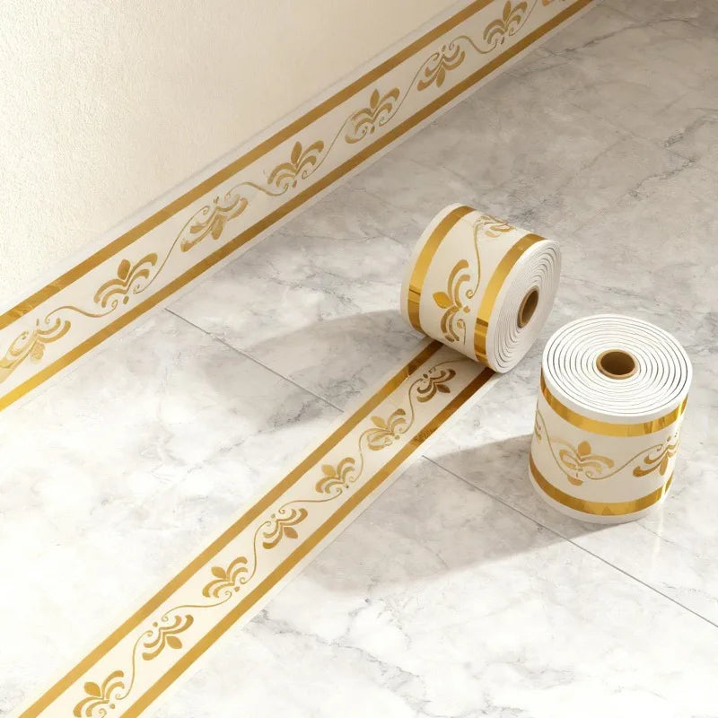Self Adhesive Skirting Board PVC Soft Wall Trim Strip Waist Line Sticker Waterproof Gold Border Floor Edge Protector Home Decor