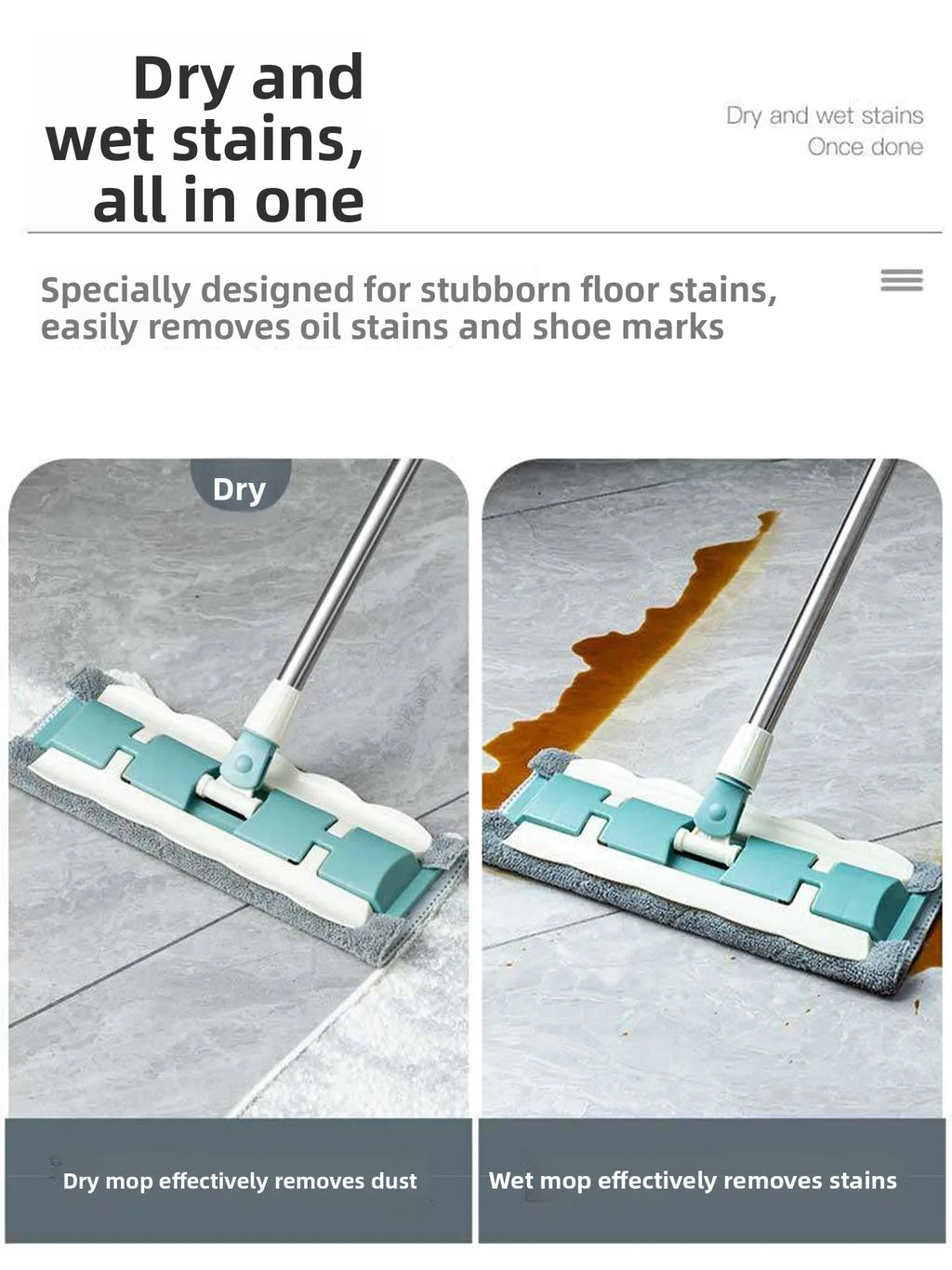 YUOSDON Broom Holder Flat Mop Cloth Clip Stainless Steel Handle Ultrafine Fiber Mop Head for Home Office School Cleaning