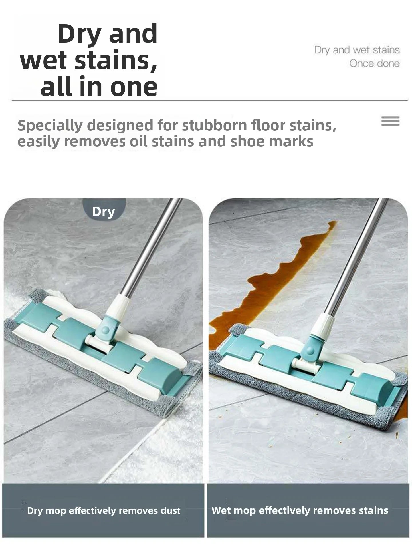 YUOSDON Broom Holder Flat Mop Cloth Clip Stainless Steel Handle Ultrafine Fiber Mop Head for Home Office School Cleaning