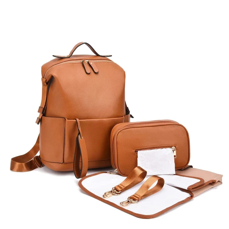 Chic Large Vegan Leather Diaper Bag with Changing Pad