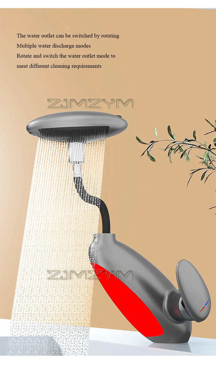 4Modes Outlet LED Basin Faucet 360° Rotatable Pulled Out Tap Temperature Sensitive Sink Faucets Drip-proof Hot Cold Switch Mixer