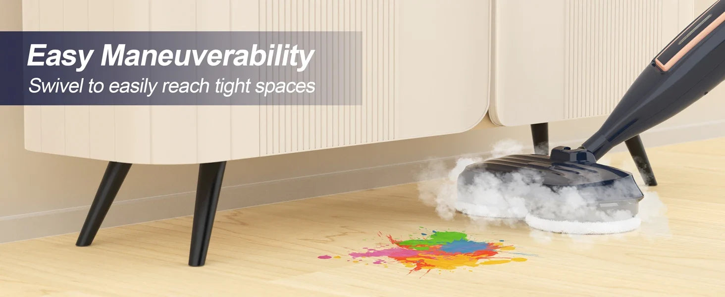 VM6 Steam Mop Cleaner with Rotating Mop Pads 1300W Powerful Floor Steamer 10 in 1 Lightweight Spin Mop High Temperature with Steam Blaster Technology LED Headlights for Home Hardwood Marble Floors