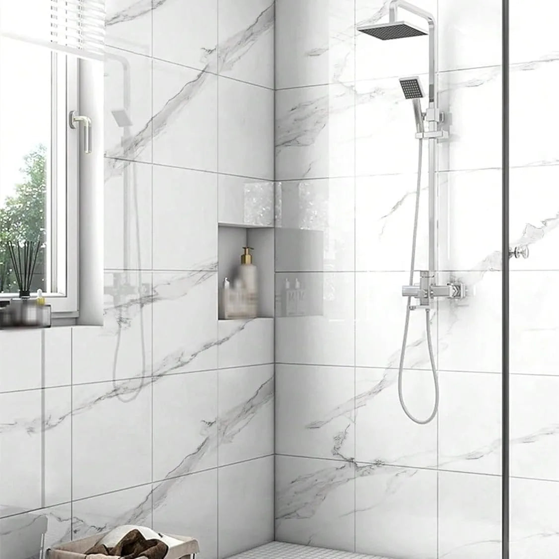 Waterproof Peel and Stick Marble Wall Tiles11.8x11.8 in Self Adhesive PVC Panels for Bathroom Kitchen and Living Room