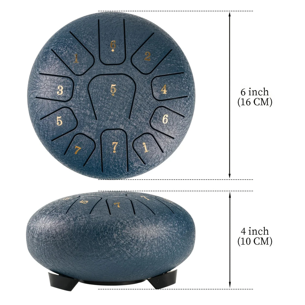 Miwayer 6" Rain Drum Pro Kit | 11-Note Steel Tongue Drum Sound Healing Instrument | Yoga/Medical/Outdoor/Anxiety Relief Tool
