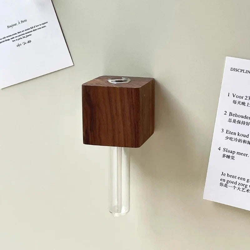 1/2pcs Wooden Magnetic Test Tube Vase Refrigerator Magnet DIY Flower Arrangement Simulation Flower Vase Home Kitchen Decoration