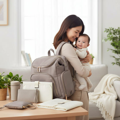 Premium Extra Large Vegan Leather Diaper Bag Tote Backpack