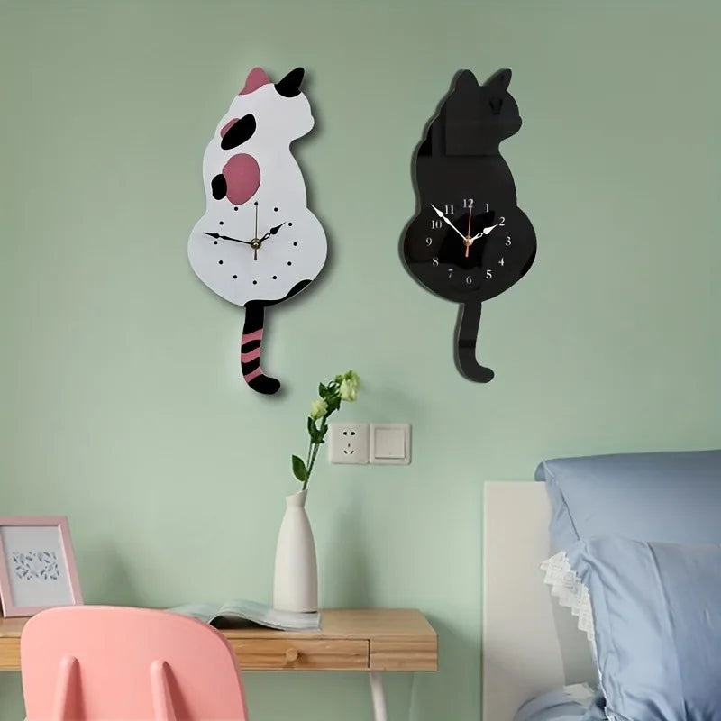 Black Cat Pendulum Wall Clock Moving product detail
