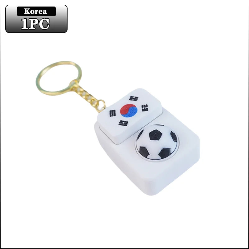 Spinning Soccer Clicker Keychain with Flag Pendant Stress Relief Fidget Toy for Fans Collectible Memorial Gift Boys Girls