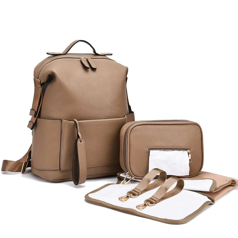 Chic Large Vegan Leather Diaper Bag with Changing Pad