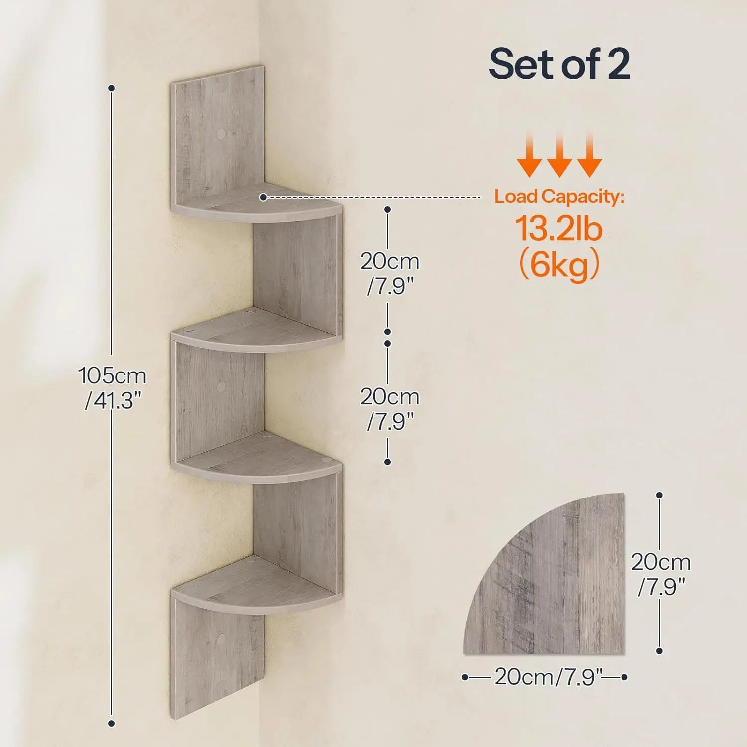 Space Saving Storage for Bedroom, Living Room, Bathroom, Home Office 5-Tier Corner Shelf, Wall Mounted Floating Shelves