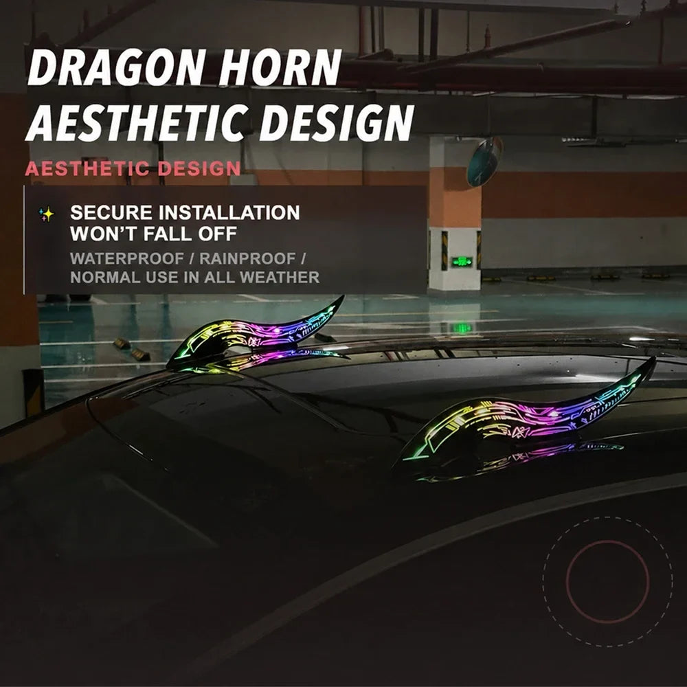 1Set 32 LED Light Modes Dragon Horn Car Roof Fins, Touch Dimmable Waterproof Auto Decoration, Universal Car Exterior Accessory