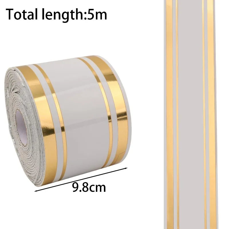Self Adhesive Skirting Board PVC Soft Wall Trim Strip Waist Line Sticker Waterproof Gold Border Floor Edge Protector Home Decor