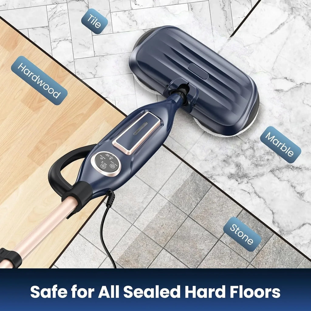 VM6 Steam Mop Cleaner with Rotating Mop Pads 1300W Powerful Floor Steamer 10 in 1 Lightweight Spin Mop High Temperature with Steam Blaster Technology LED Headlights for Home Hardwood Marble Floors