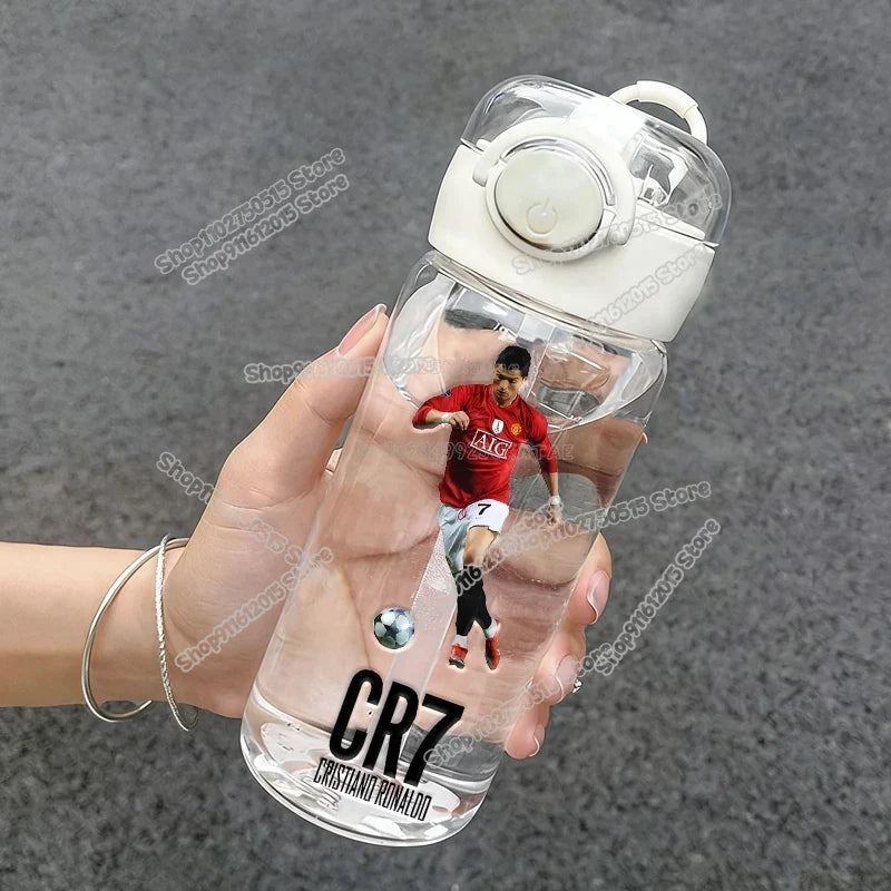 400ml CR7 Ronaldo Transparent Straw Bottle Football Star Outdoor Sport School Kid Water Cup Boy Girl Travel Fitness Drink Bottle