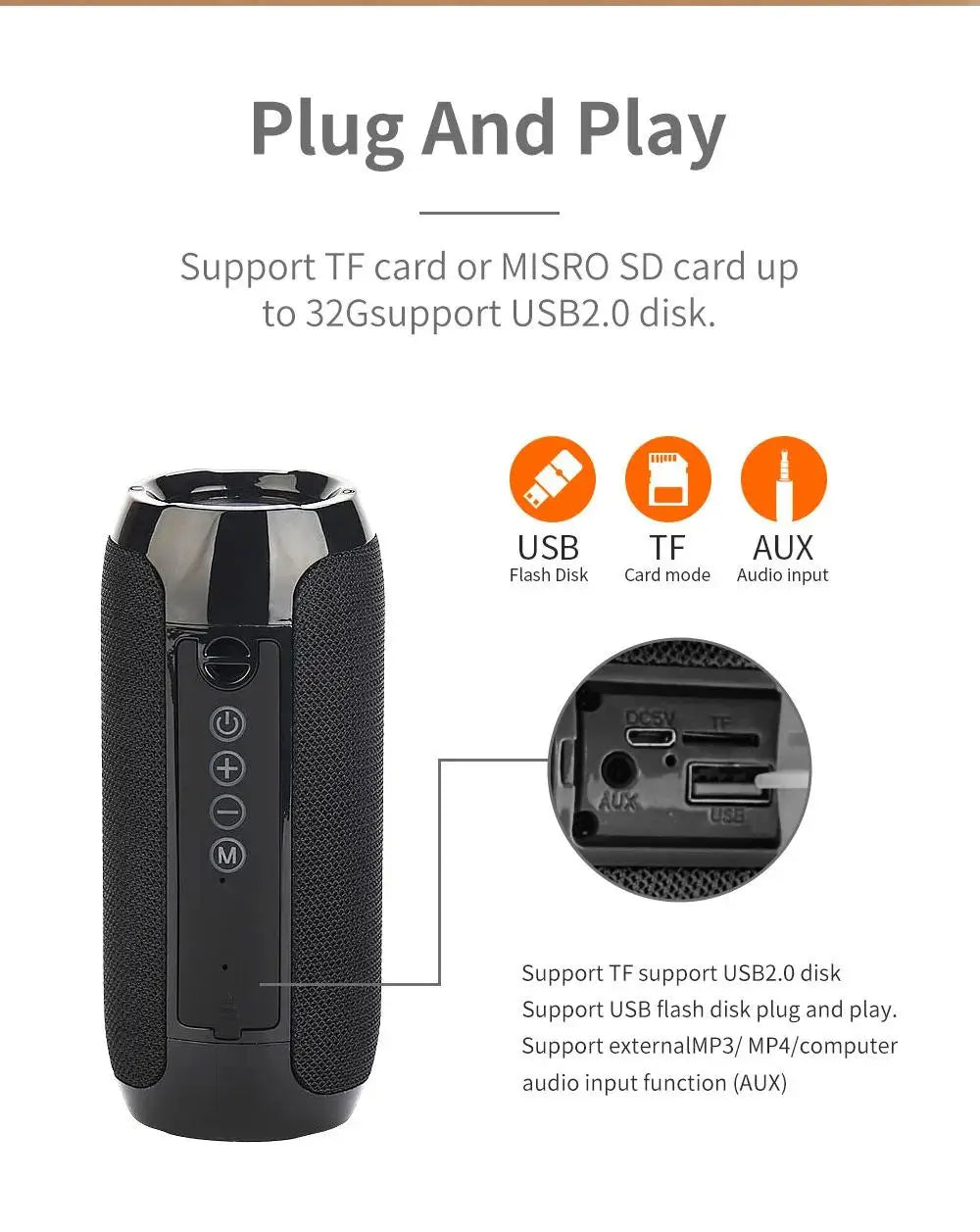 Portable Bluetooth Speaker Wireless , Ipx4 Waterproof Bluetooth 5.0 TWS MP3 Player Paring Aux & Tf-Card Input for Home  Outdoor
