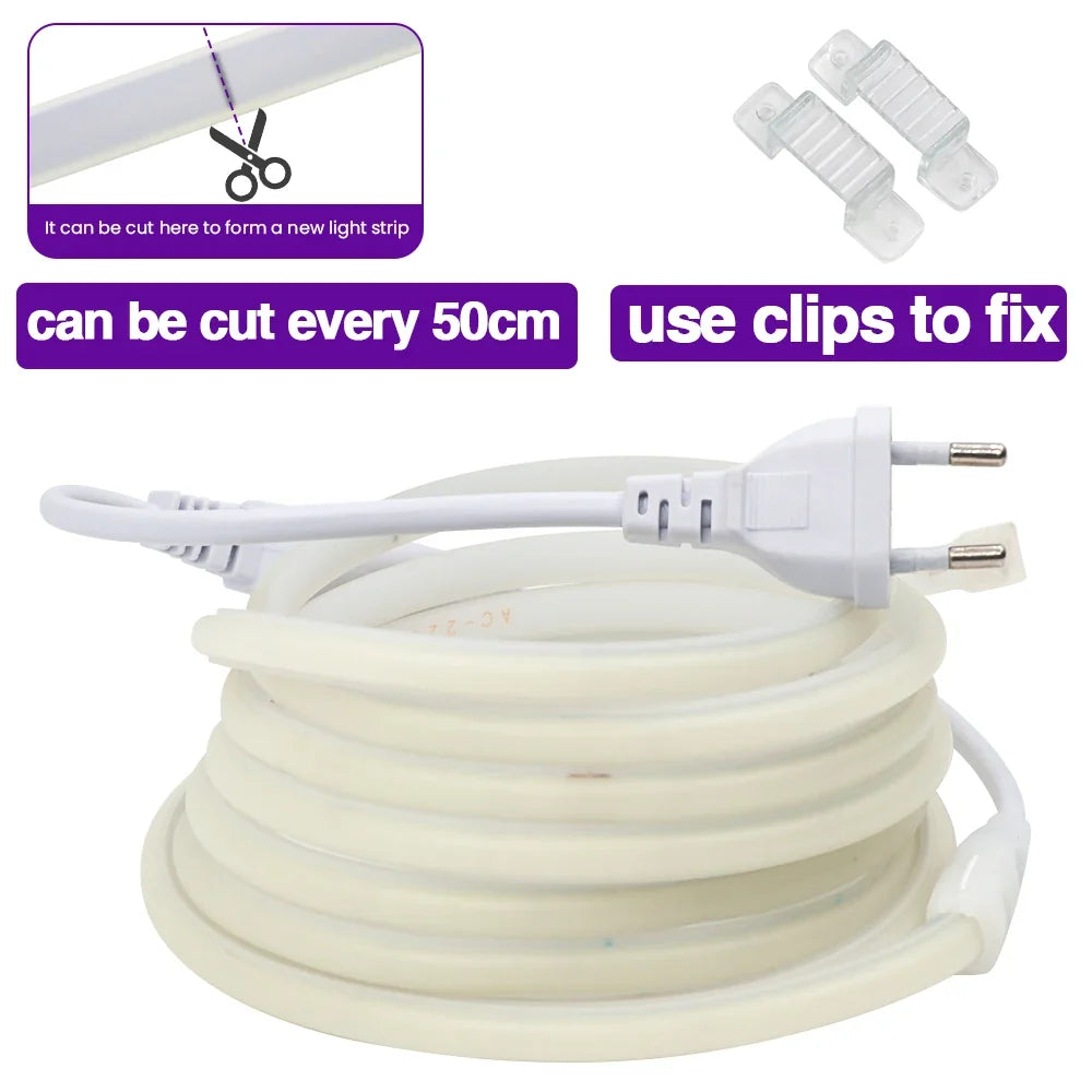 AC 220V COB Neon Light 288Leds/M White Red Ice Blue Pink Yellow Purple Green High Bright CRI RA90 Waterproof Ribbon LED Strip