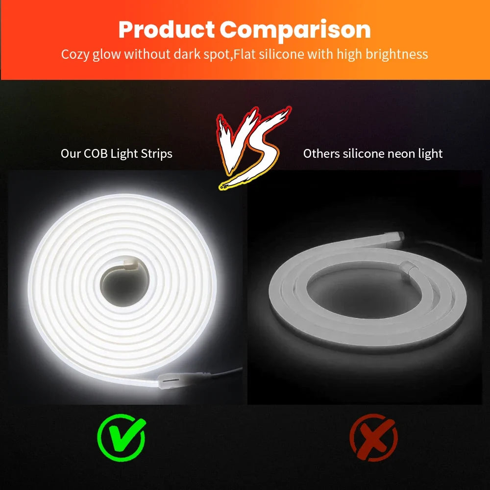 AC 220V COB Neon Light 288Leds/M White Red Ice Blue Pink Yellow Purple Green High Bright CRI RA90 Waterproof Ribbon LED Strip