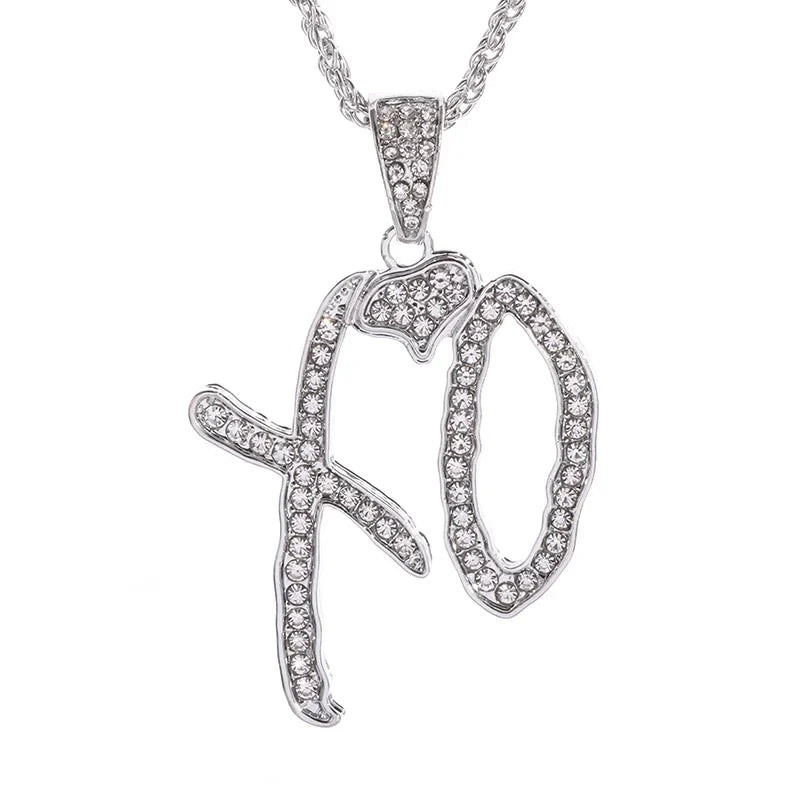Exquisite Creative Bubble Letter Xo Inlaid White Zircon Pendant Necklace Men\\'s Fashion Casual Party Jewelry Holiday Gifts