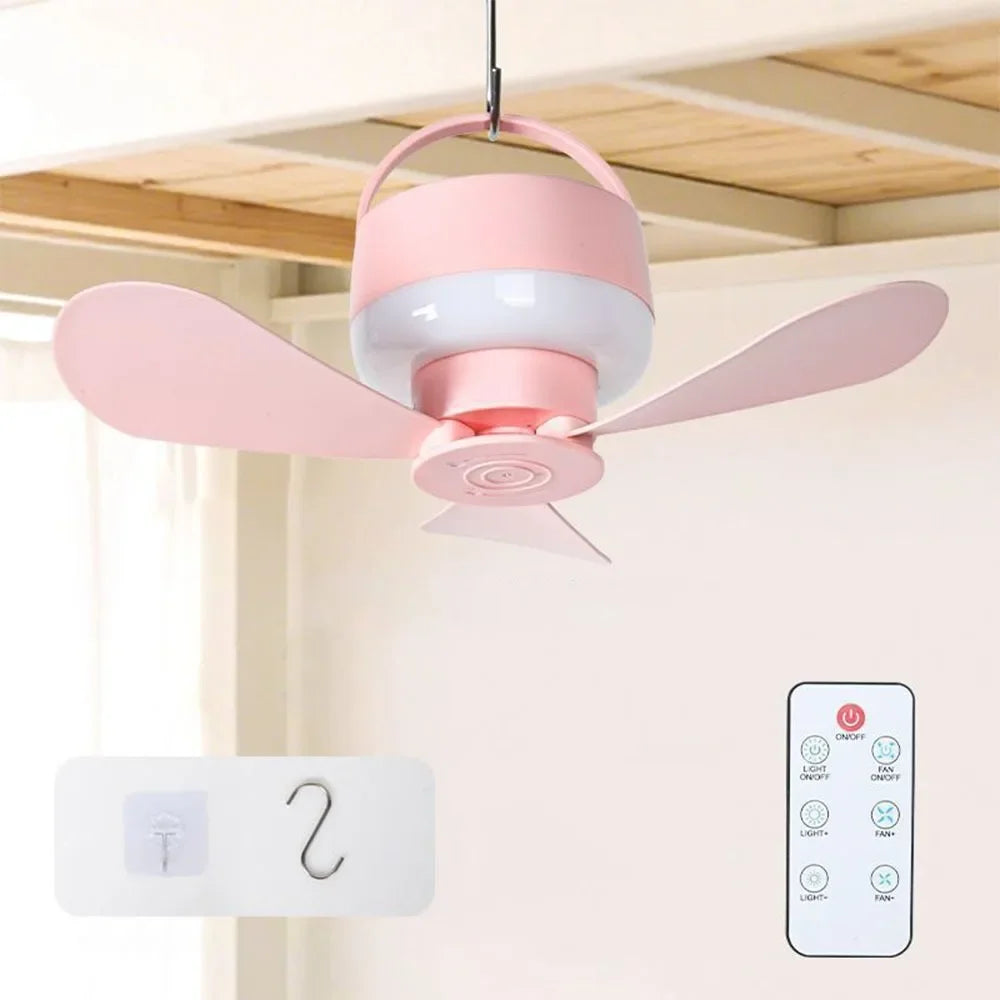 Silent Operation Ceiling Fan Light USB Rechargeable Energy Saving Hanging Fan Light with Remote Control Intelligent Ceiling Lamp