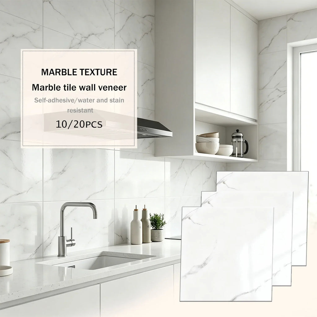 10/20pcs Peel and Stick Backsplash Tiles White Marble Wall Tiles Self Adhesive Wall Stick on Backsplash for Kitchen Bathroom