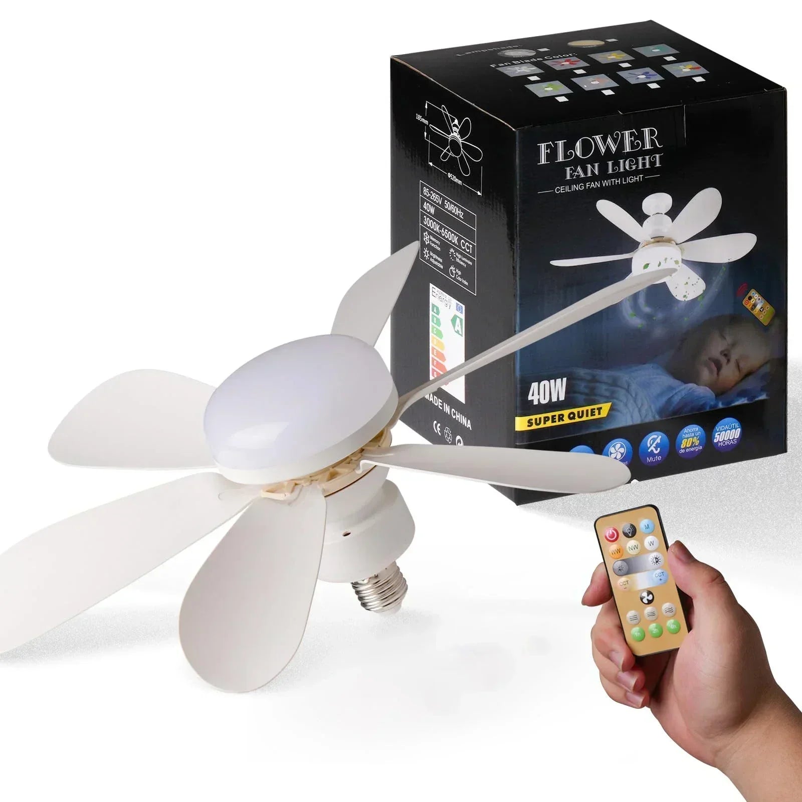 Ceiling Fan Light E27 with Remote LED Dimming Function  Suitable for Living Room Study and Home use  85-265V