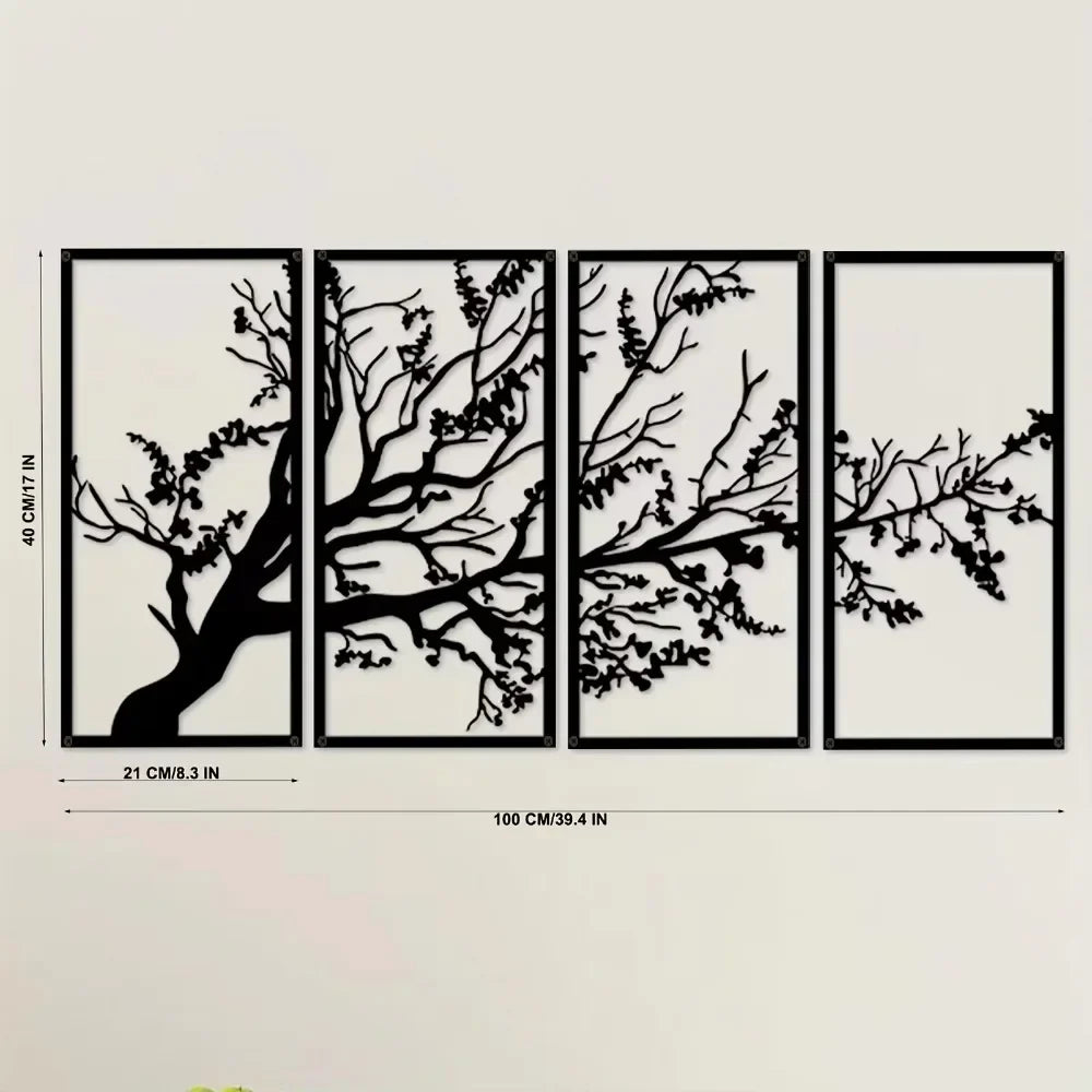 4-Piece Metal Wall Art Set Elegant Tree of Life Design Stunning Metal Tree Wall Decor for Interior Decoration and Modern Spaces