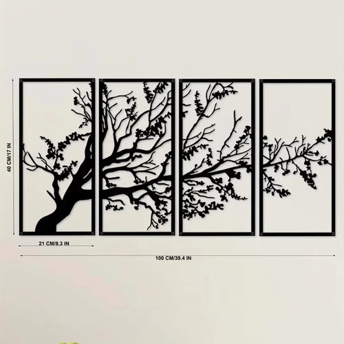 4-Piece Metal Wall Art Set Elegant Tree of Life Design Stunning Metal Tree Wall Decor for Interior Decoration and Modern Spaces
