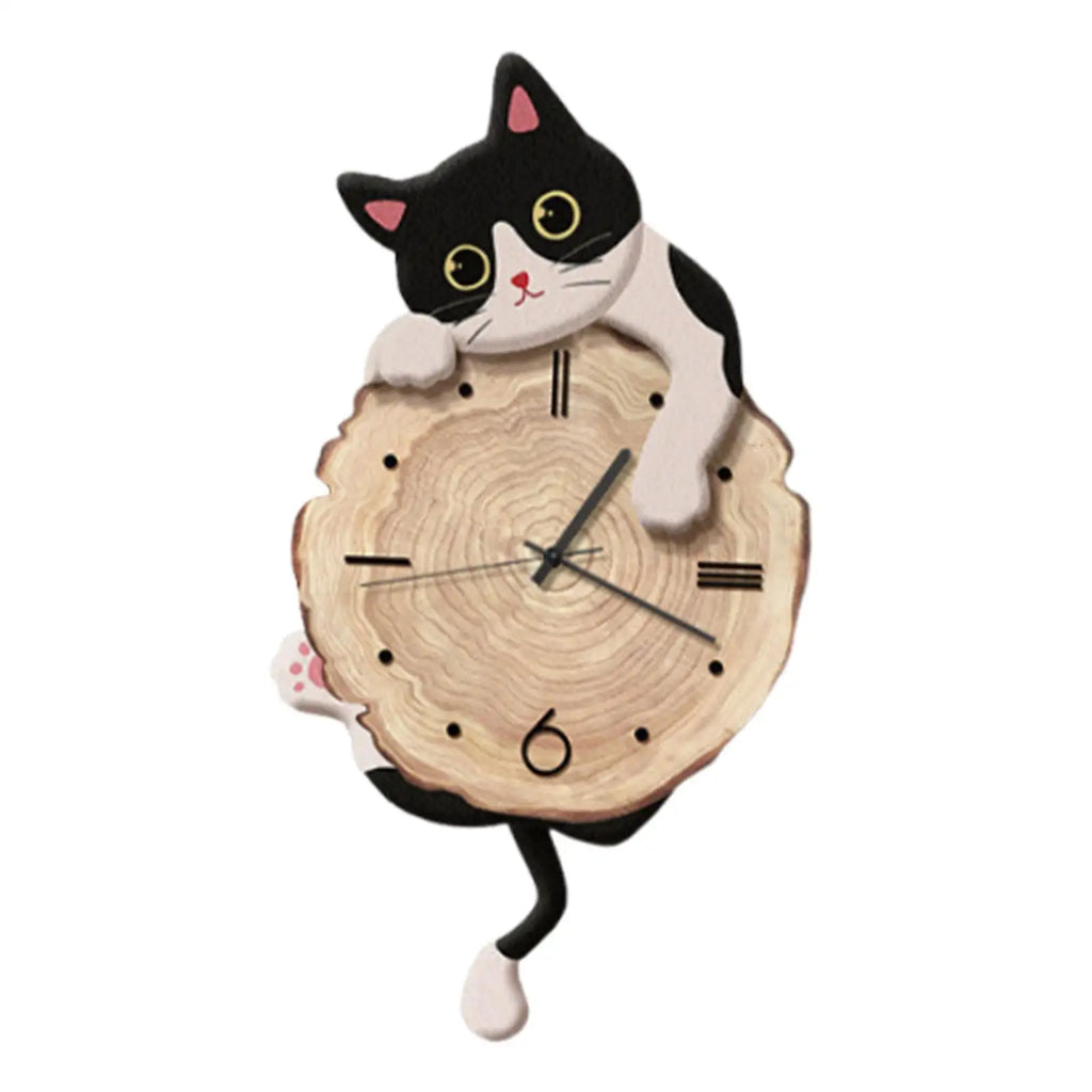 Cat Wall Clock Animal with Swinging Tail Cute Pendulum Decorative Clock for Kitchen Bedroom Dining Room Living Room Indoor