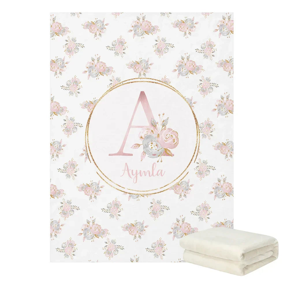 Personalized Name Blush Gold Floral Bedding - Blanket (75x100 CM) product view