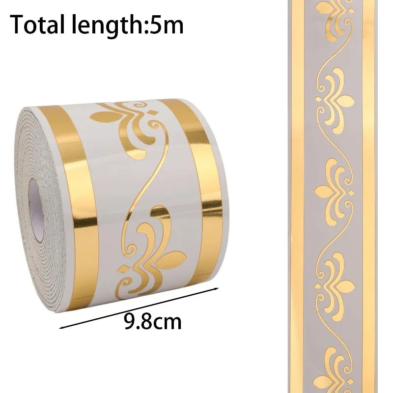 Self Adhesive Skirting Board PVC Soft Wall Trim Strip Waist Line Sticker Waterproof Gold Border Floor Edge Protector Home Decor