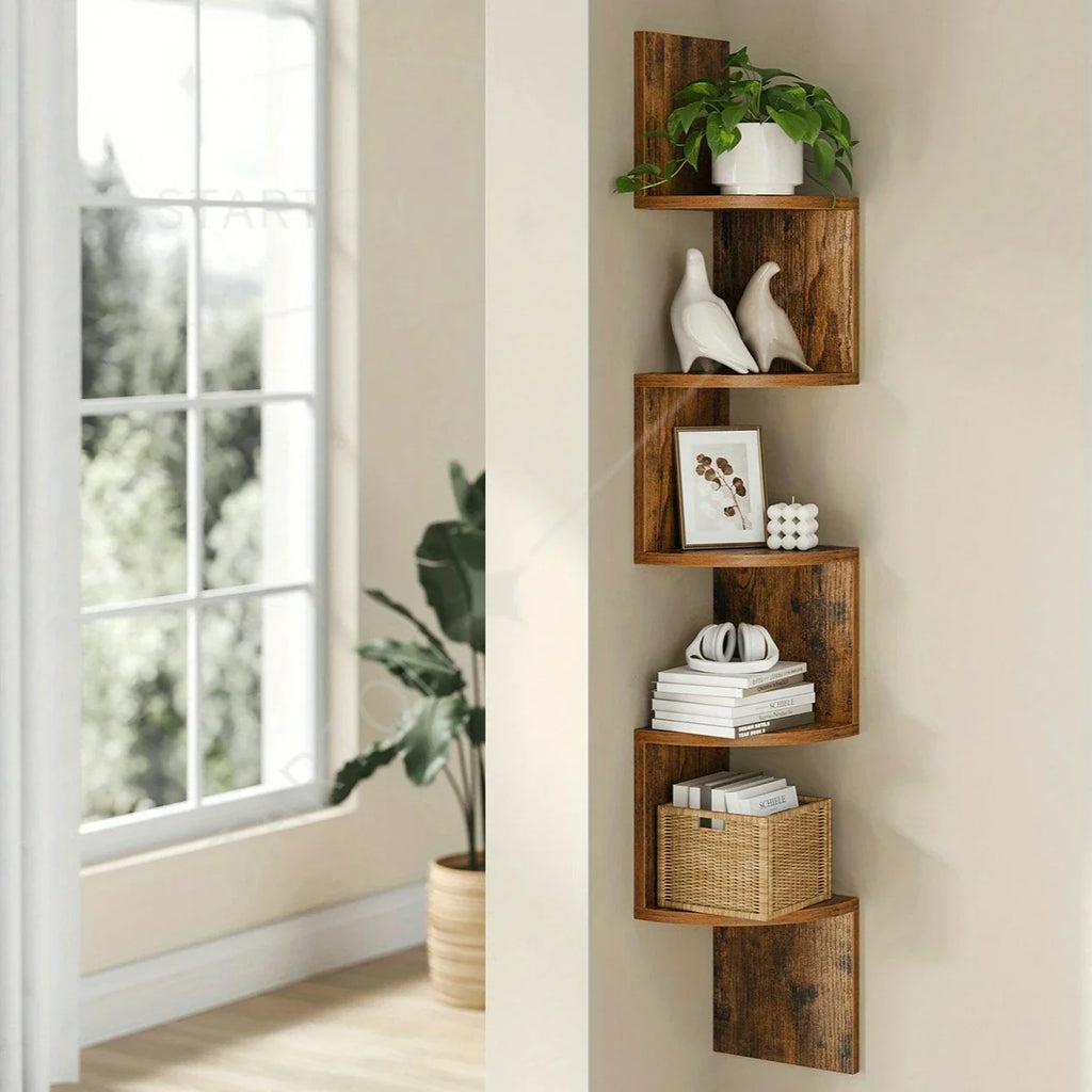 Space Saving Storage for Bedroom, Living Room, Bathroom, Home Office 5-Tier Corner Shelf, Wall Mounted Floating Shelves