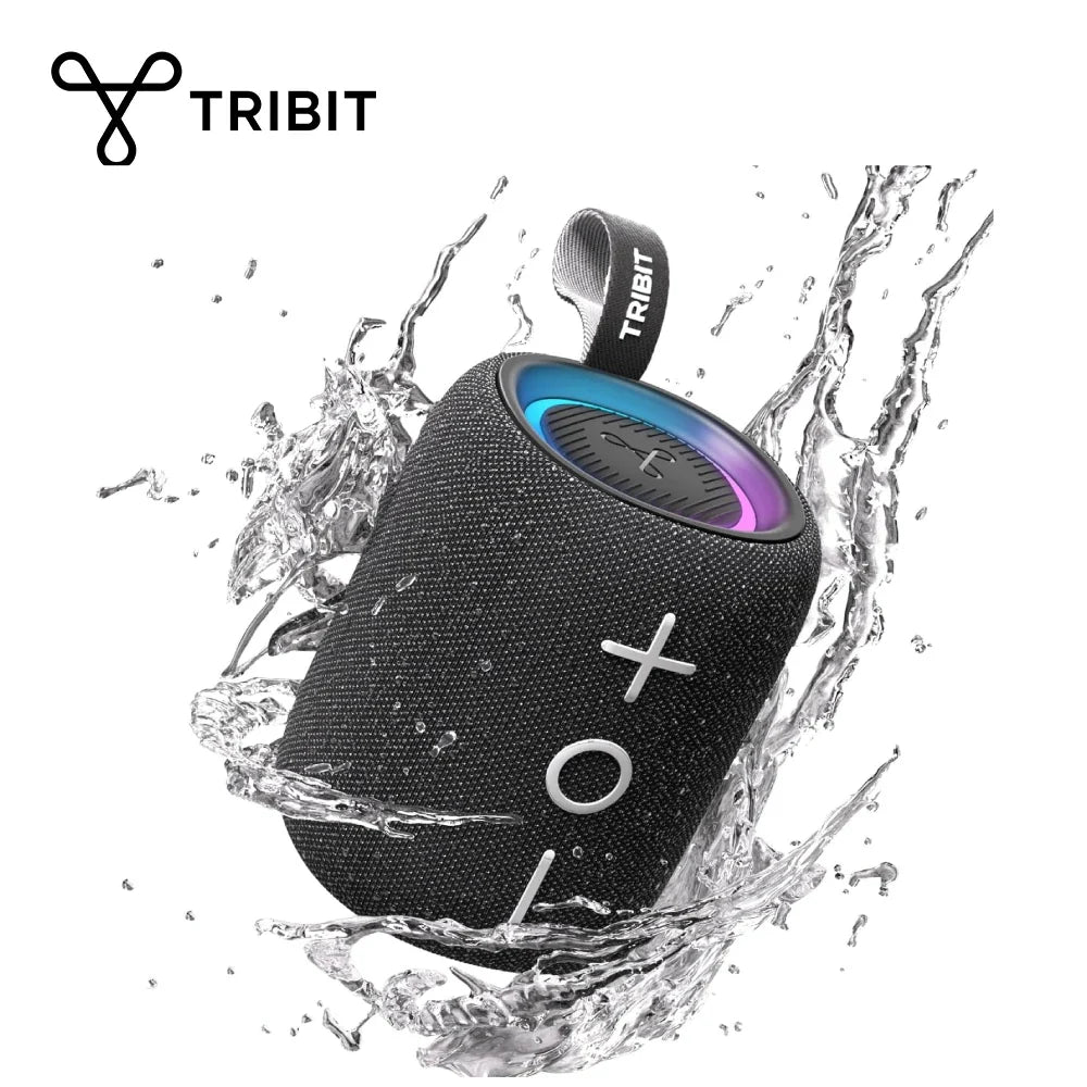 TRIBIT StormBox Mini+ Bluetooth Speaker, 12W 360° Sound With XBass, LEDs, 12 Hours playtimes, IPX7 Waterproof For Hiking Outdoor