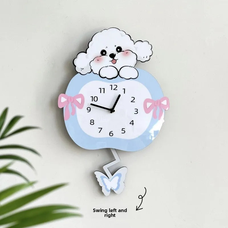 Cute Swing Clock, Silent Decoration, Creative Clock, Pet Living Room, Cartoon Dog Wall Clock