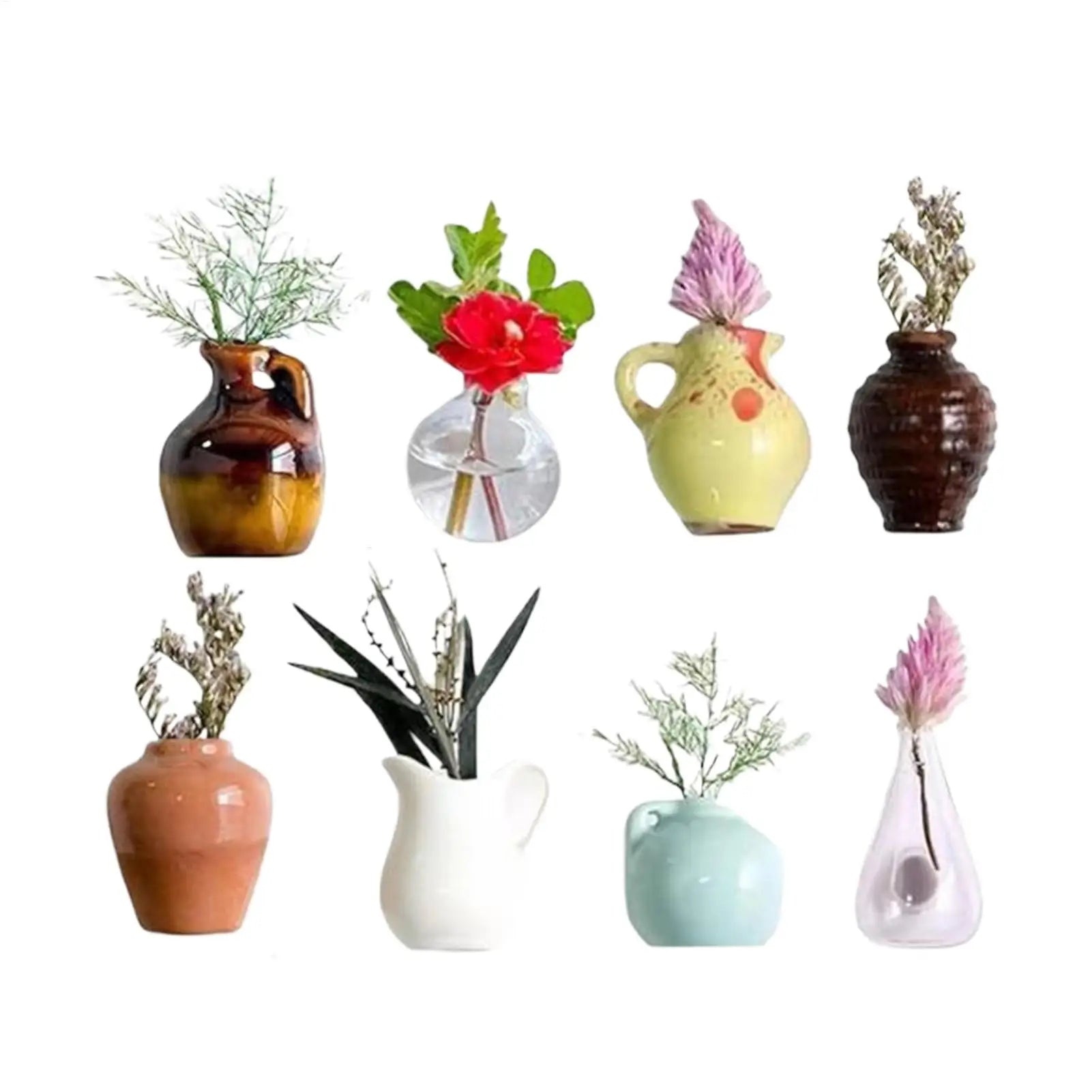 Fridge Vase Tiny Flower Vase Magnets for Fridge 8 Pieces Resin Funny Plant Pots Kitchen Decor for Refrigerator Home Decorations