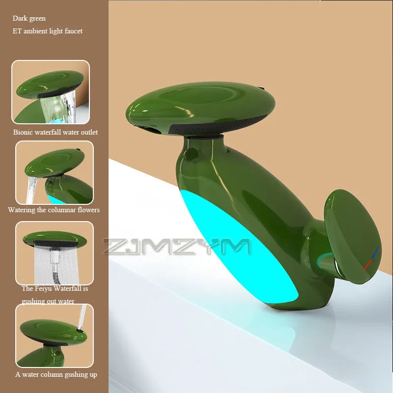 4Modes Outlet LED Basin Faucet 360° Rotatable Pulled Out Tap Temperature Sensitive Sink Faucets Drip-proof Hot Cold Switch Mixer