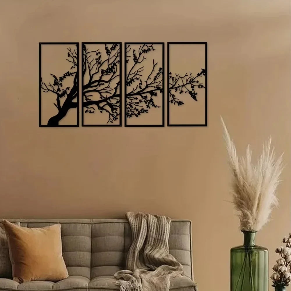 4-Piece Metal Wall Art Set Elegant Tree of Life Design Stunning Metal Tree Wall Decor for Interior Decoration and Modern Spaces