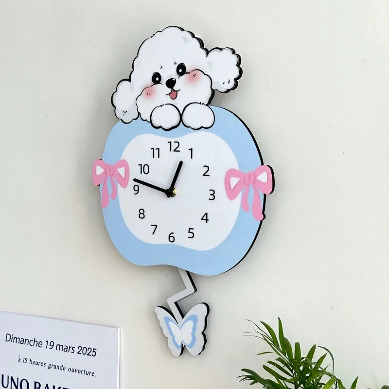 Cute Swing Clock, Silent Decoration, Creative Clock, Pet Living Room, Cartoon Dog Wall Clock