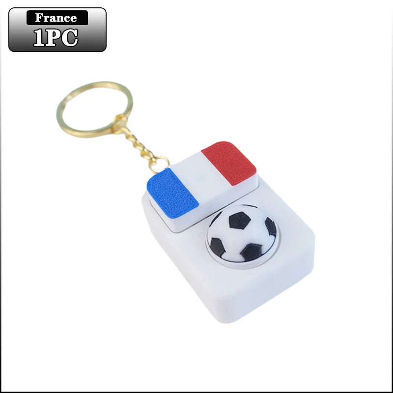 Spinning Soccer Clicker Keychain with Flag Pendant Stress Relief Fidget Toy for Fans Collectible Memorial Gift Boys Girls