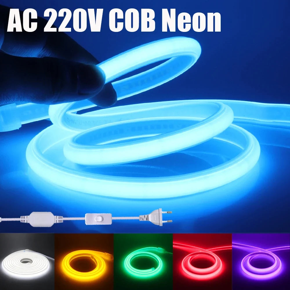 AC 220V COB Neon Light 288Leds/M White Red Ice Blue Pink Yellow Purple Green High Bright CRI RA90 Waterproof Ribbon LED Strip