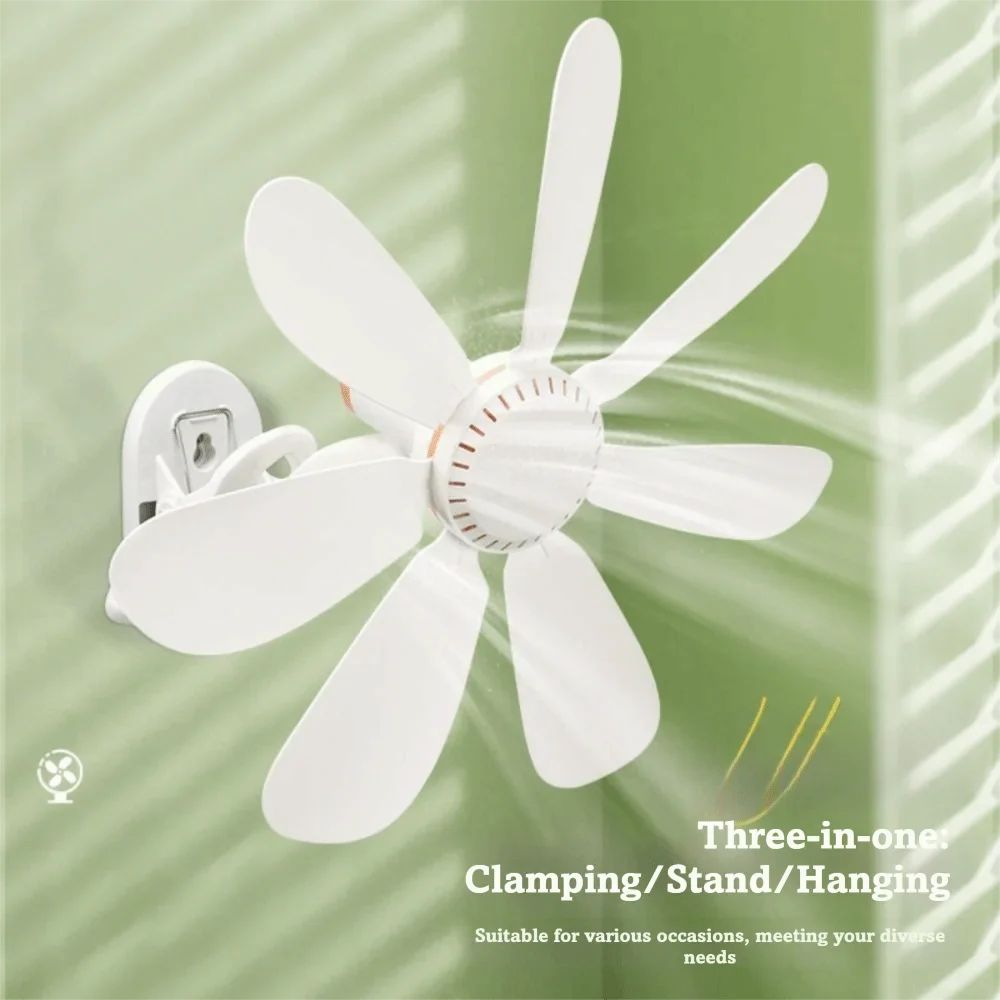 Strong Wind Portable Clip Fan Hollow-out Design Clip Fan Small Personal Fan Powerful Airflow Seven Leaves Personal Cooling Fan