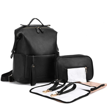 Chic Large Vegan Leather Diaper Bag with Changing Pad